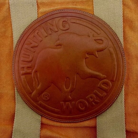 HUNTING WORLD Tote Bag Logo Orange Beige Canvas x Leather Authentic Used - Picture 7 of 10